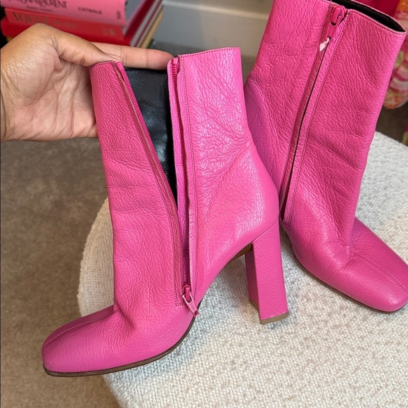 BY FAR Hot Pink Square Toe Leather Booties Size 39 / US 9 - Picture 3 of 5